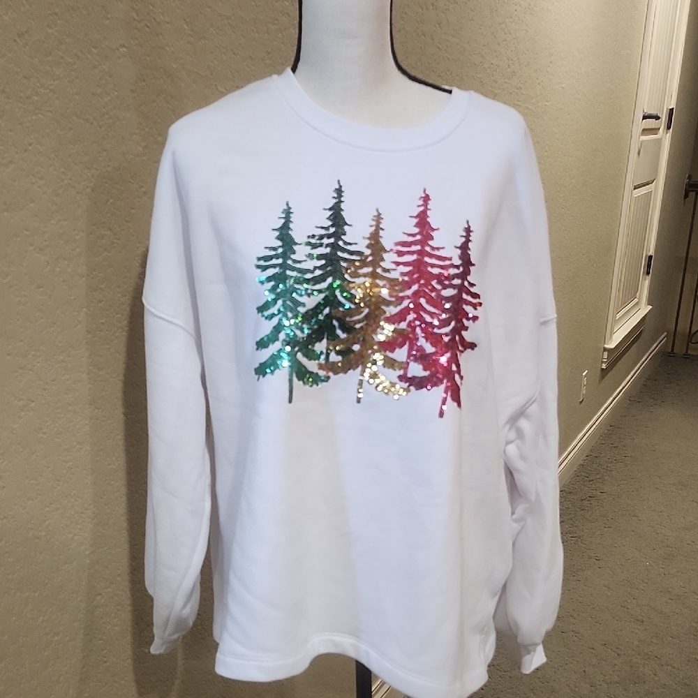 State of Mind White Sequin Forest Sweatshirt